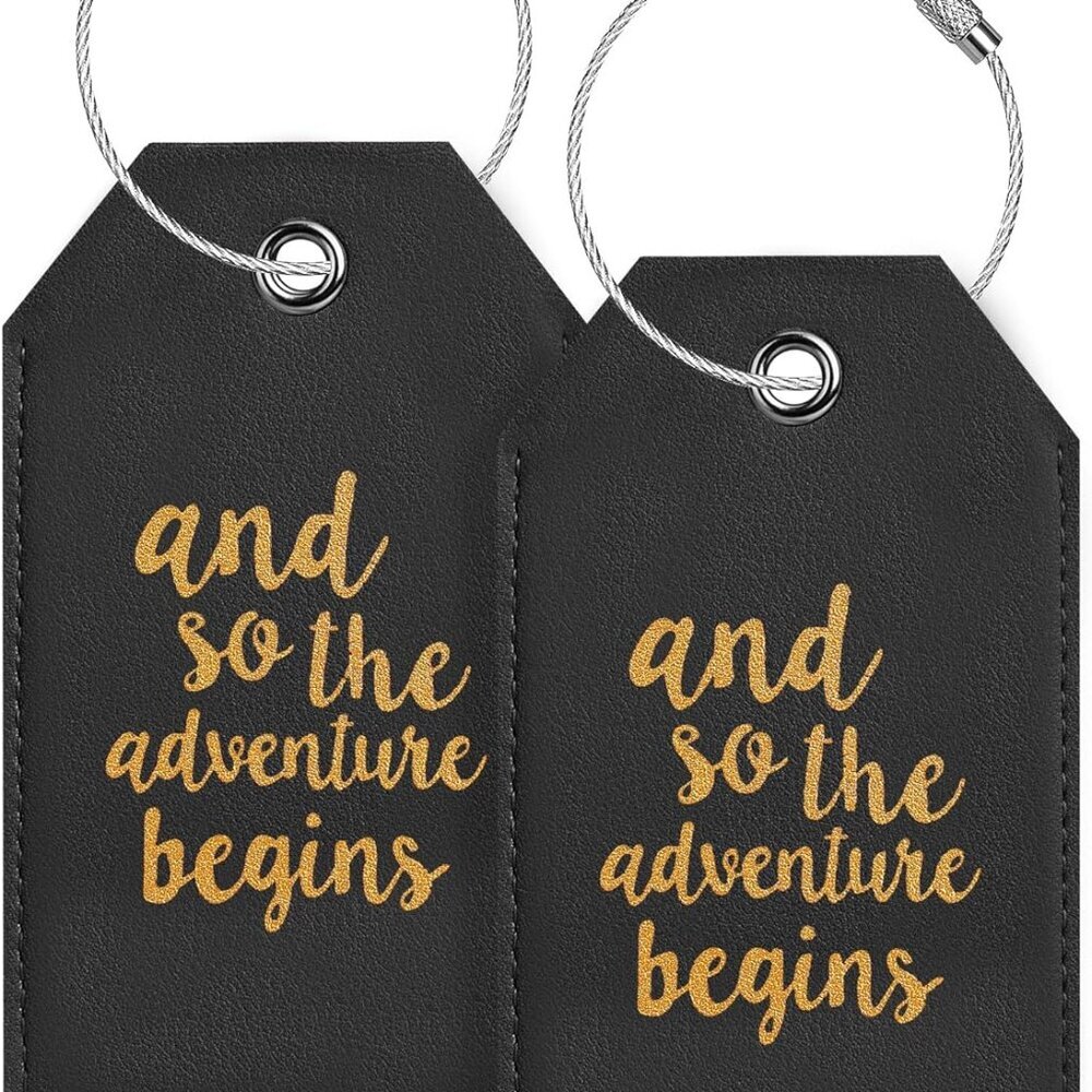 Luggage Tags with Full Back Privacy Cover w/Steel Loops Black 02 pcs Set